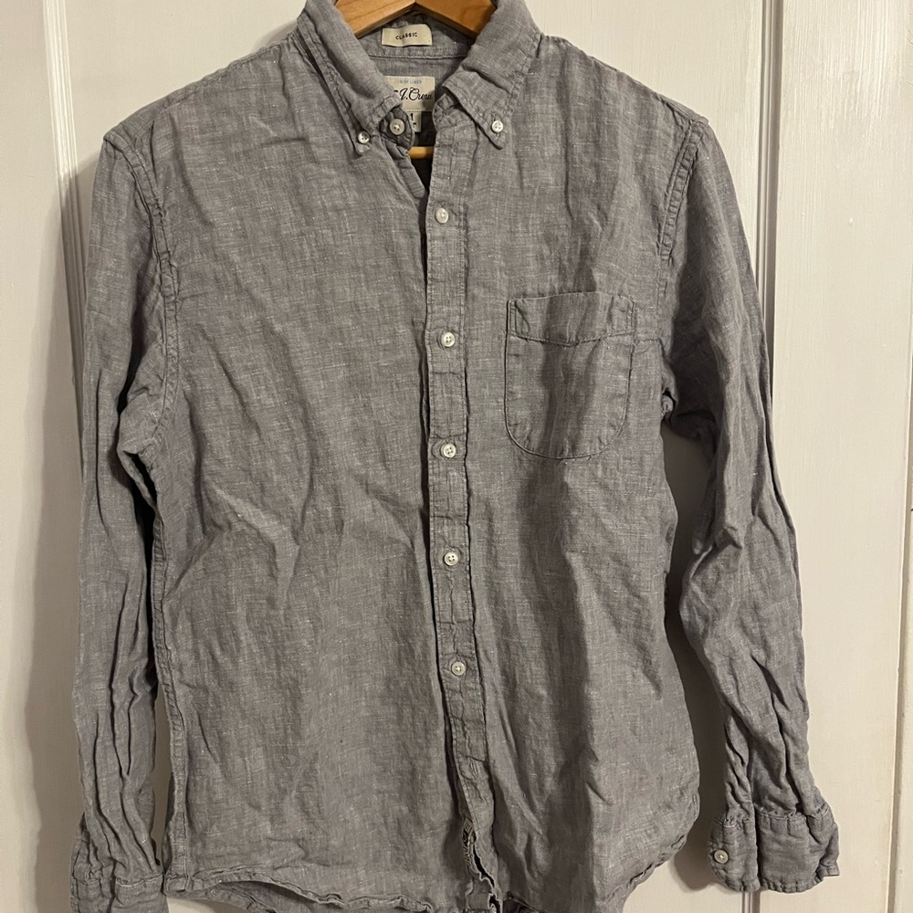 J. Crew Men's Baird McNutt Irish Linen Gray Long Sleeved Shirt